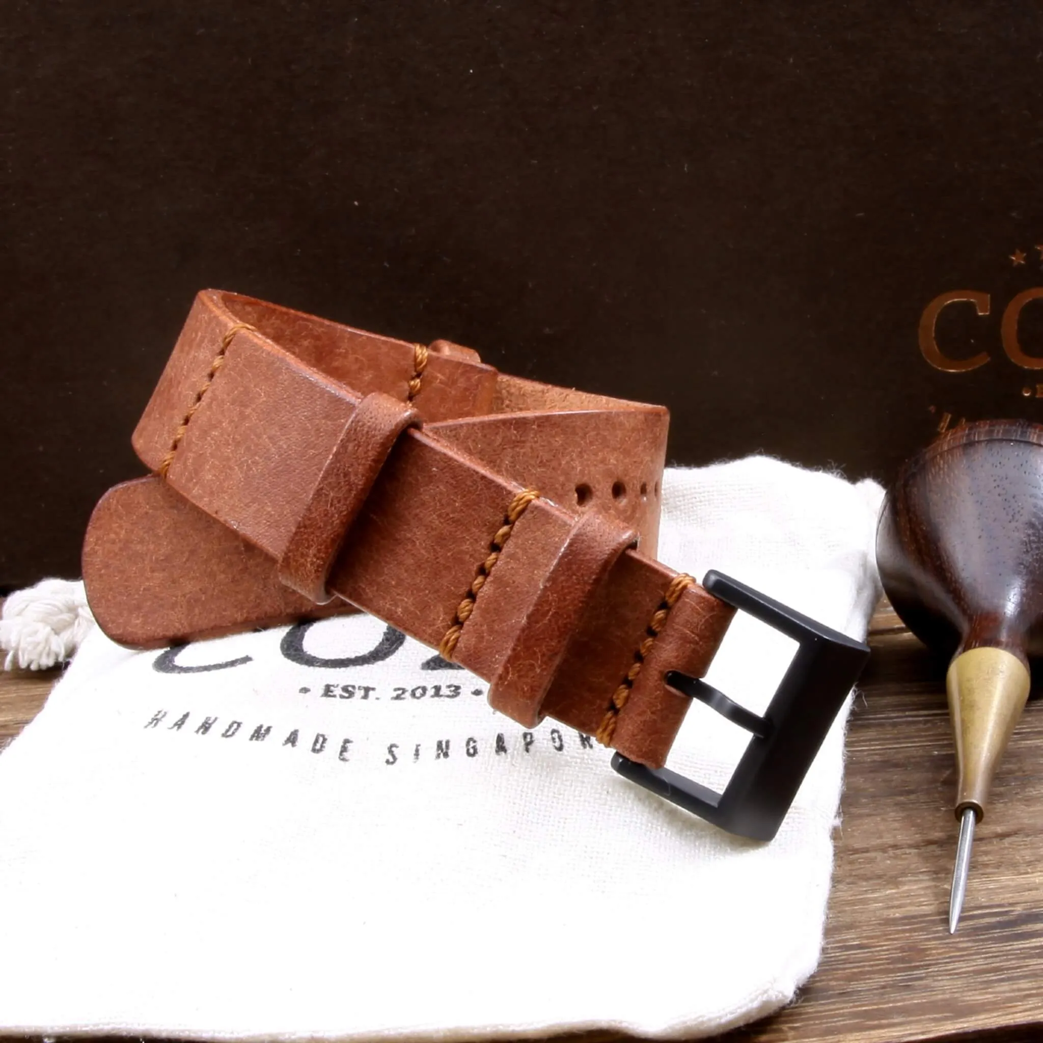 NAT2 Leather Watch Strap, Rustic Russet