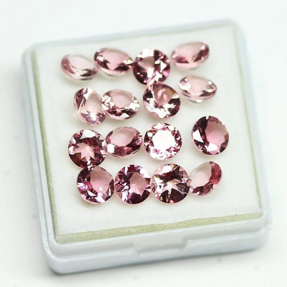 Natural Rare Pink Tourmaline Round Brilliant Gemstone Loose Lot 16pc 7.34Ct