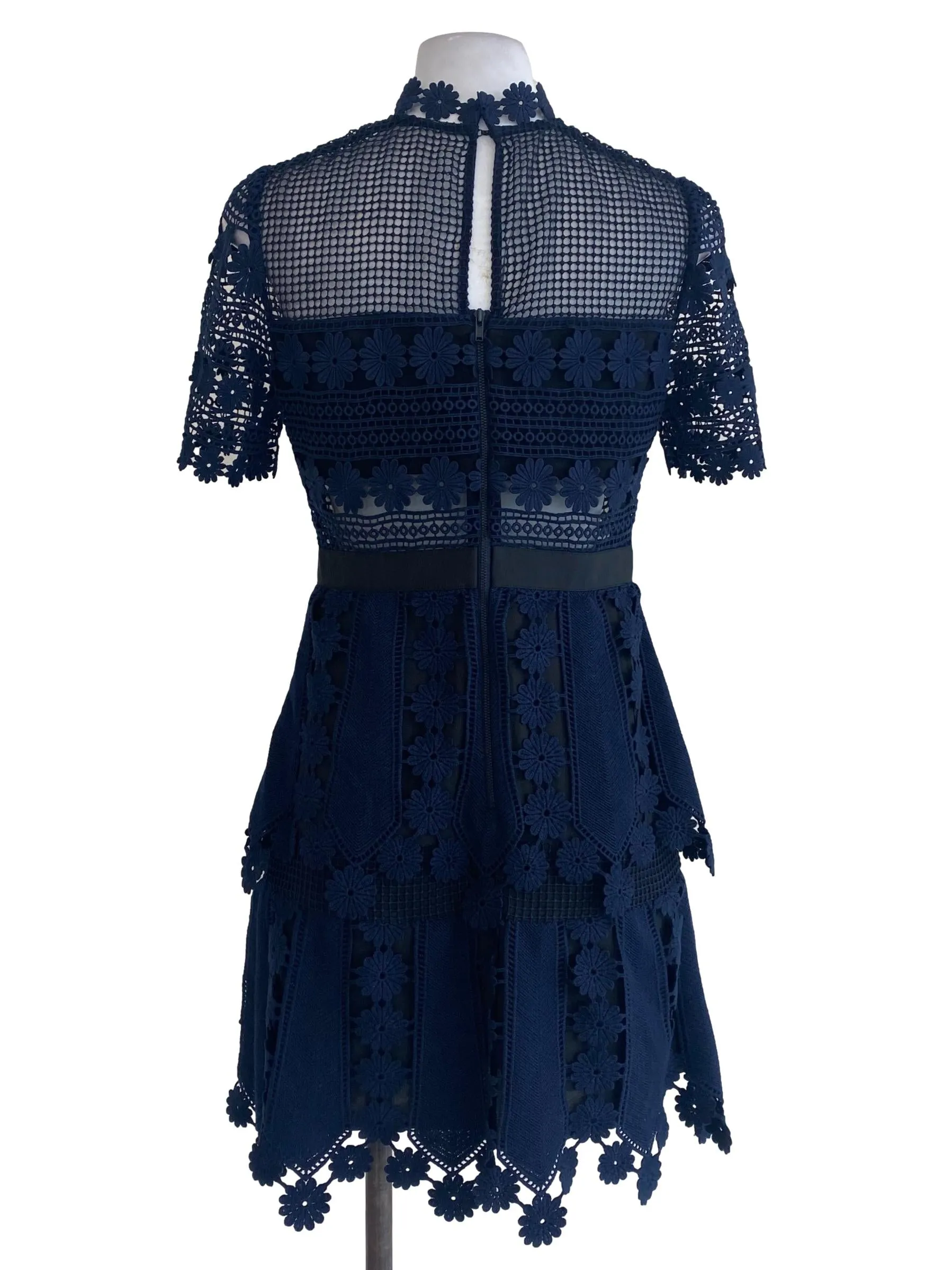 Navy Blue Floral Laced Empire Dress