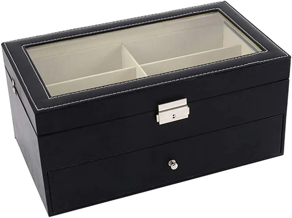 New PU Leather Sunglasses Organizer for Women & Men, Eyeglasses Collector Display Case (12 Slot)