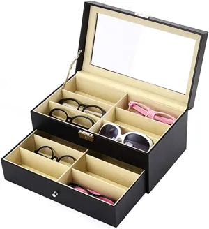 New PU Leather Sunglasses Organizer for Women & Men, Eyeglasses Collector Display Case (12 Slot)