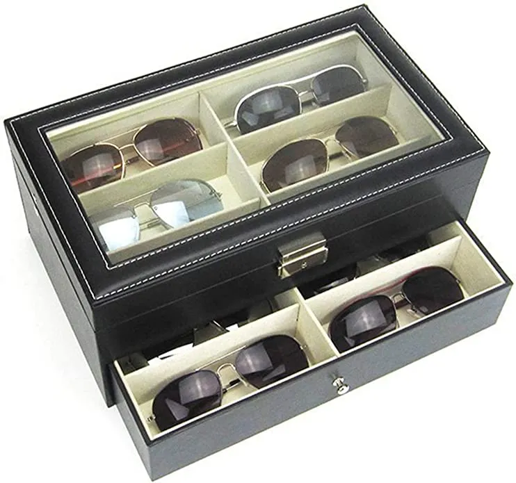 New PU Leather Sunglasses Organizer for Women & Men, Eyeglasses Collector Display Case (12 Slot)