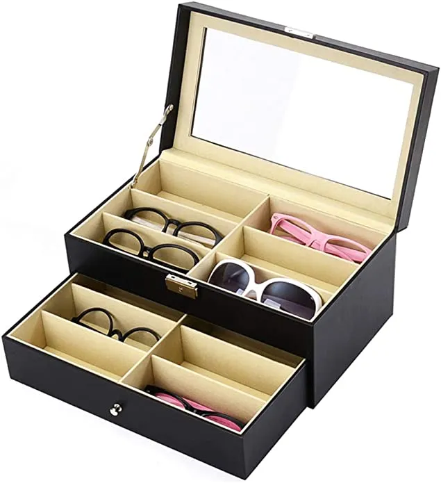New PU Leather Sunglasses Organizer for Women & Men, Eyeglasses Collector Display Case (12 Slot)