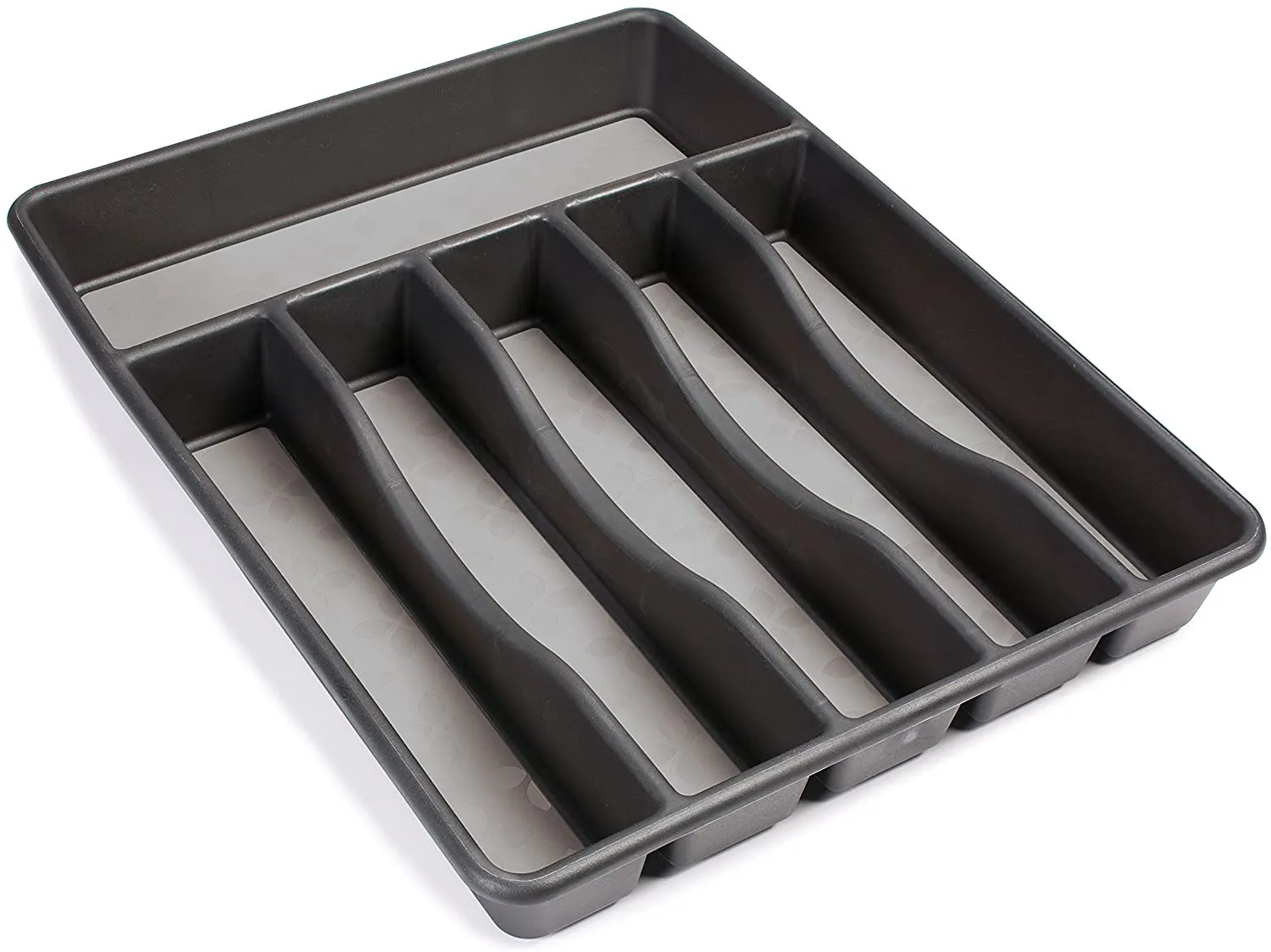 New Rubbermaid No-Slip Silverware Cutlery Tray Organizer, Large, Black with Grey