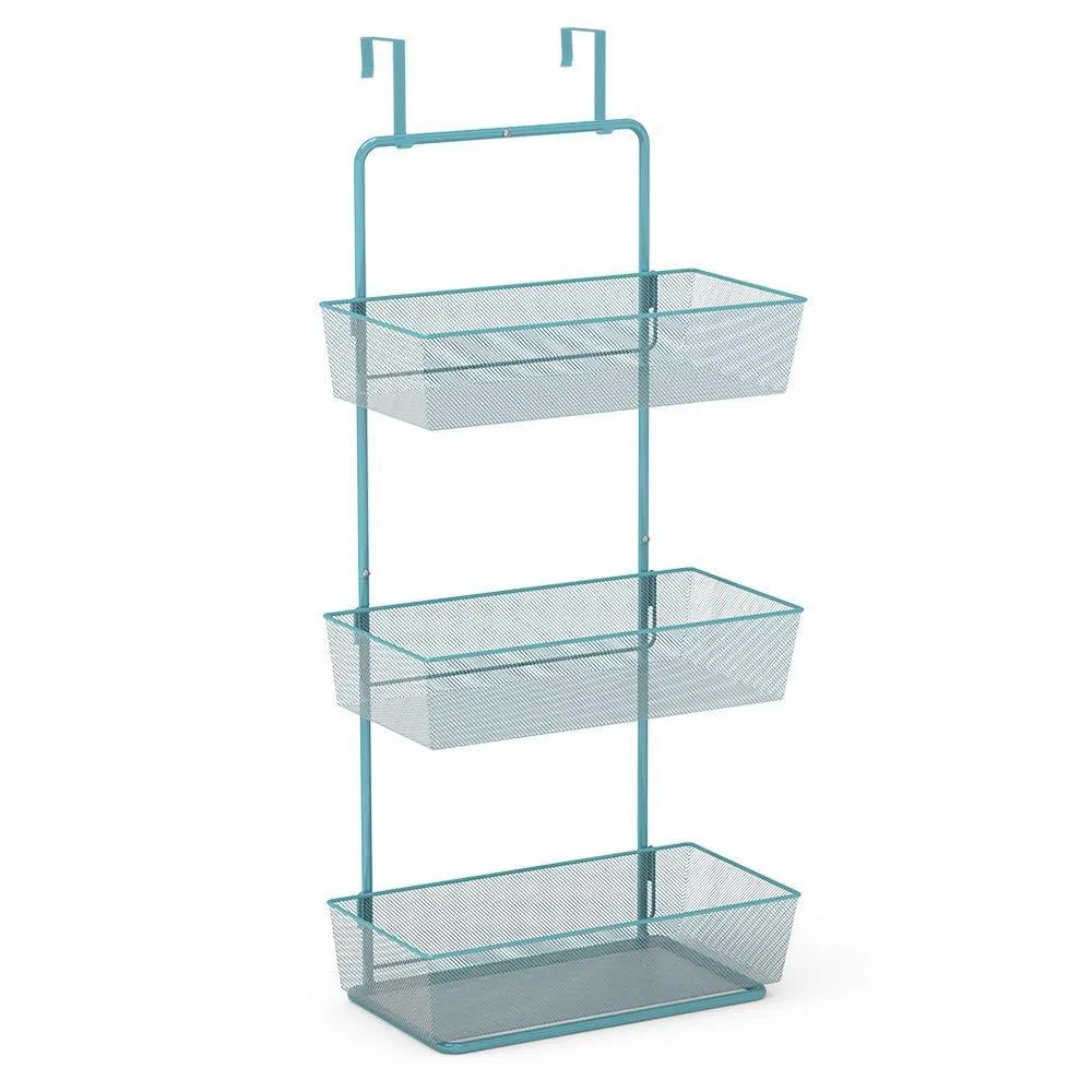 NEX Over the Door Basket Organizer, 3-Tier Mesh Basket Hanging Storage Unit Over Door Pantry Rack Organizer (Aqua Blue)