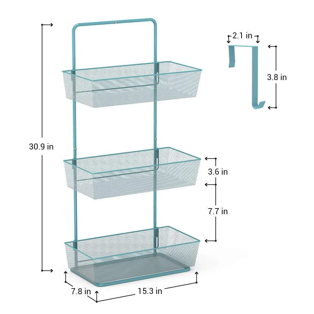 NEX Over the Door Basket Organizer, 3-Tier Mesh Basket Hanging Storage Unit Over Door Pantry Rack Organizer (Aqua Blue)