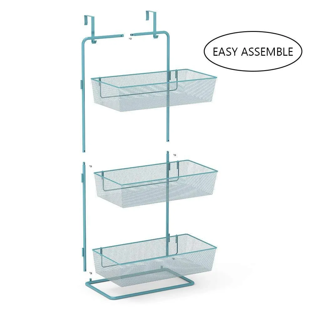 NEX Over the Door Basket Organizer, 3-Tier Mesh Basket Hanging Storage Unit Over Door Pantry Rack Organizer (Aqua Blue)