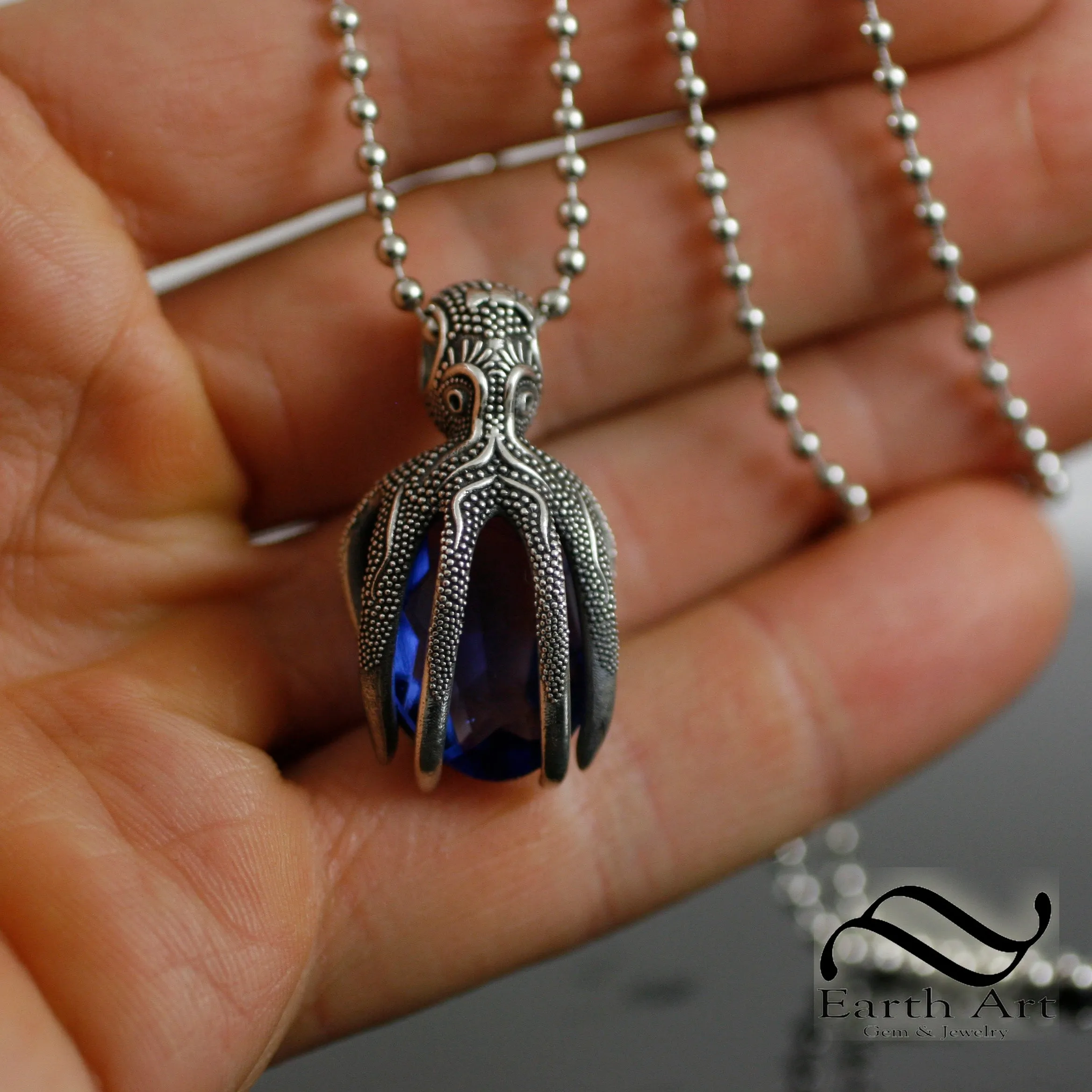Octopus Pendant with September Birthstone - Sterling Silver - Coraline