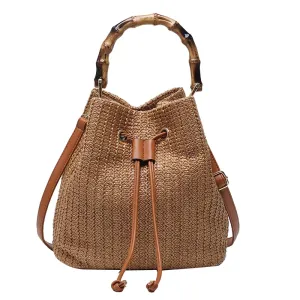 Olivia Bucket Drawstring Bamboo Handle Crossbody Bag