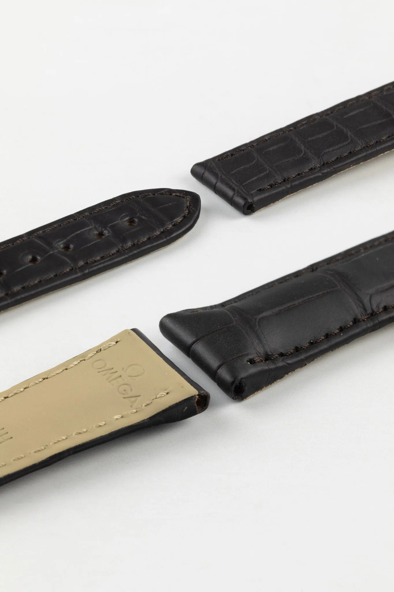 OMEGA 98000275 19mm BROWN Alligator Leather Deployment Watch Strap