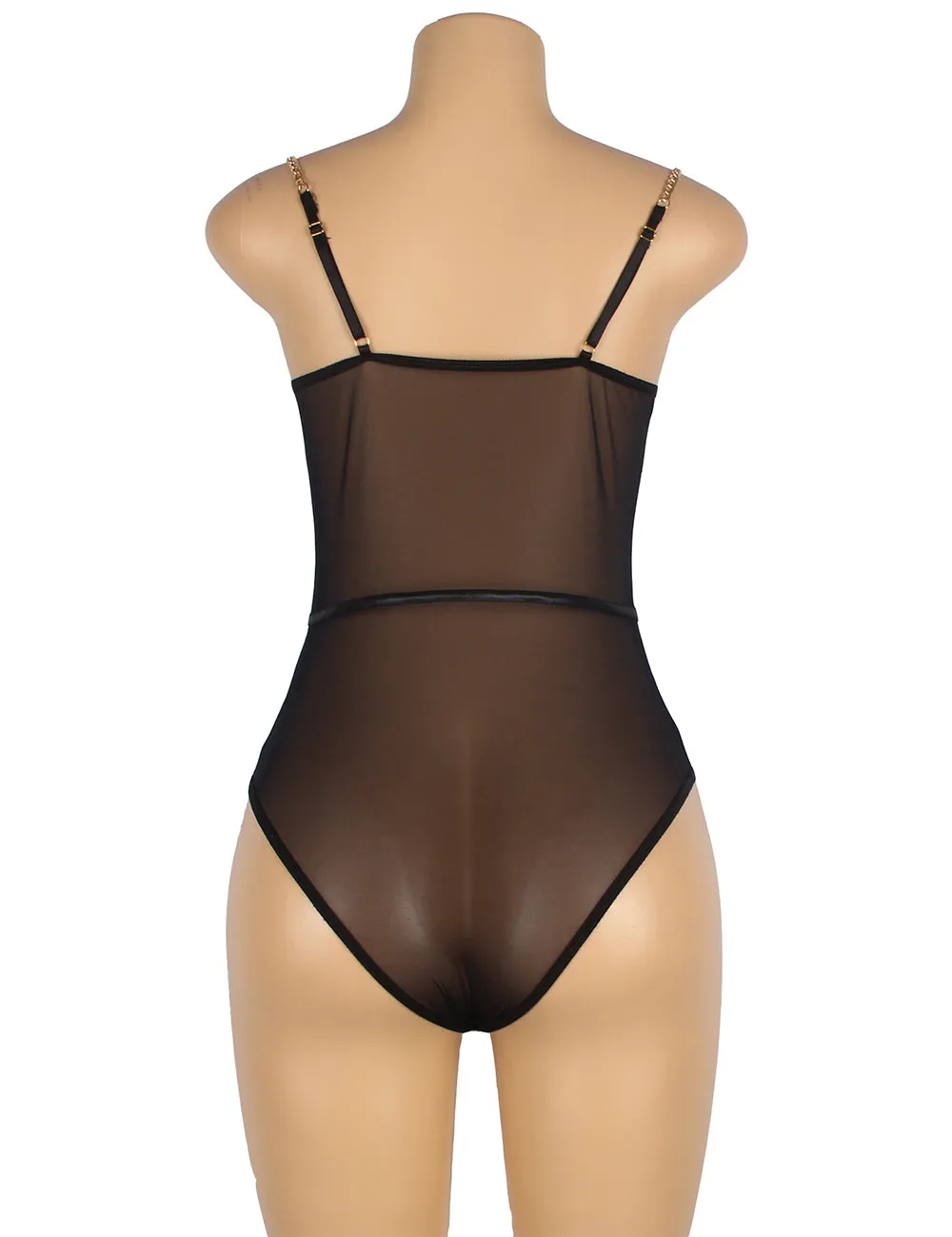 One Piece Metal Strap See Through Underwire Bodysuit