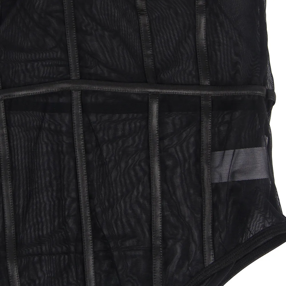 One Piece Metal Strap See Through Underwire Bodysuit