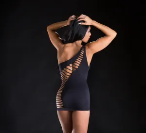One Shoulder Dress With Wild Holes - One Size - Black