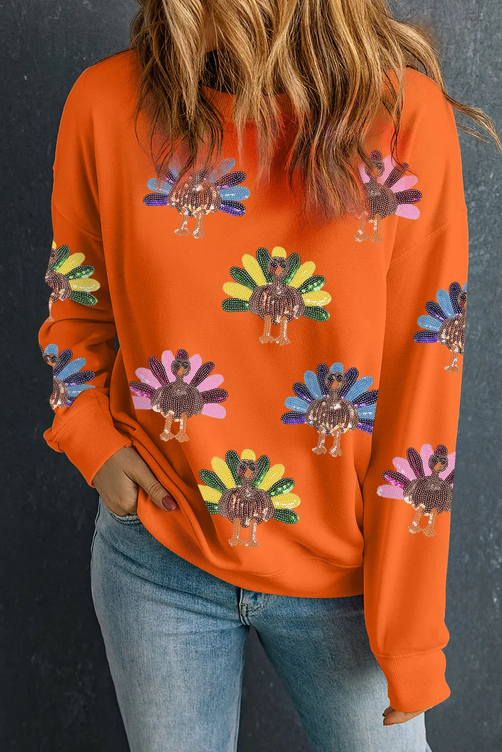 Orange Colorful Turkey Sweatshirt