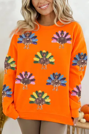 Orange Colorful Turkey Sweatshirt