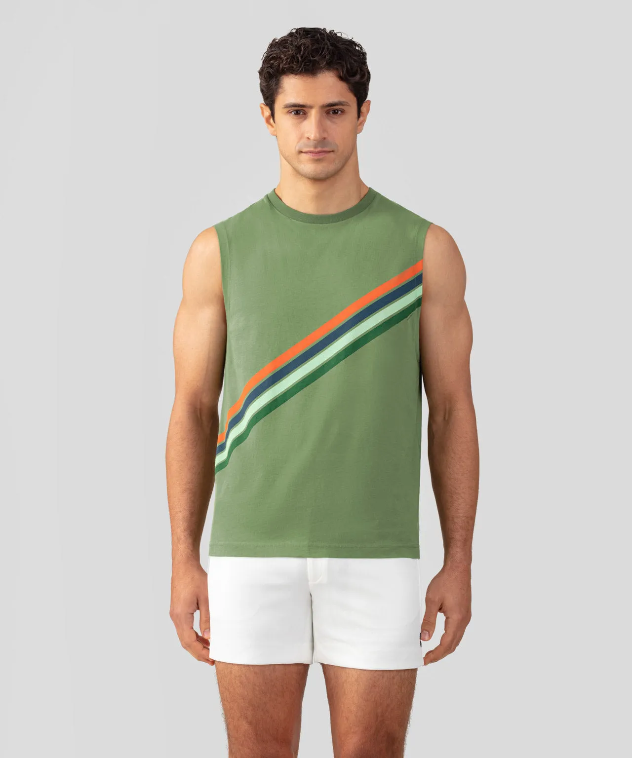 Organic Cotton Sleeveless T-Shirt w. Diagonal Stripes: Cactus