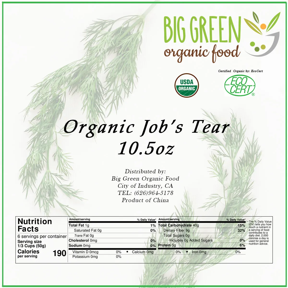 Organic Job's Tear, 10.5oz