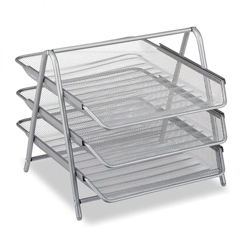 Organizer per Ufficio in Metallo Argento 35 x 29,5 x 27 cm