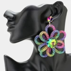 Oversized Multi-Color Round Stone and Rhinestone Flower Fun Fashion Earrings  | Outfit of Choice Earrings | Head Shot Earrings | 643839