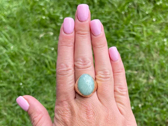Pale Green Jade Ring ~14 carats in 14k Yellow Gold