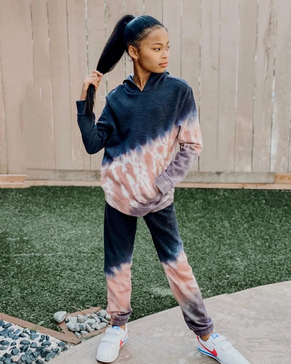 Paper Flower Diagonal Tie Dye Kanga Pocket Hoodie