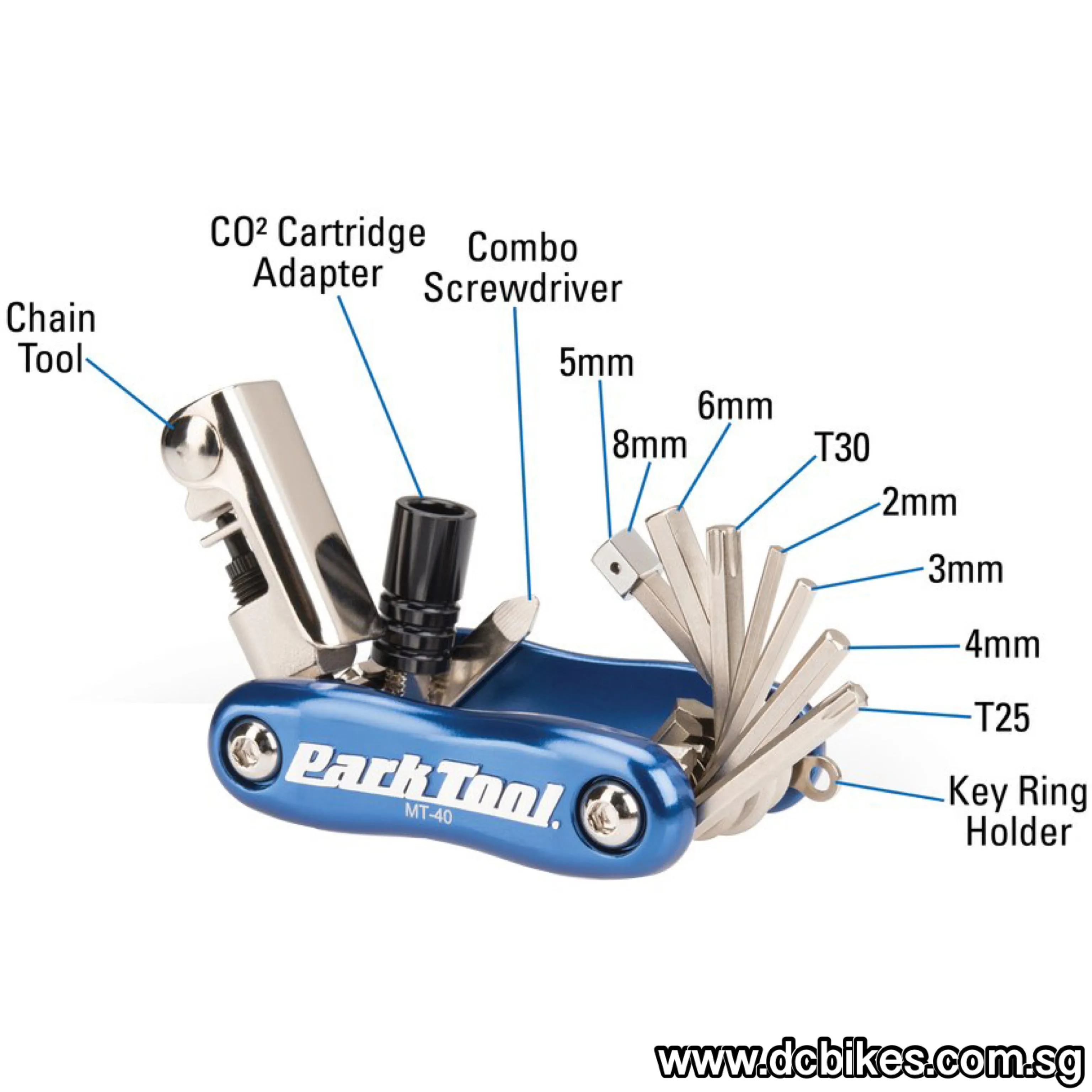 Park Tool 2.5,3,4,5,6,8mm Hex T25 T30 Torx®   Chain Breaker & C02 Multi Tool MT-40