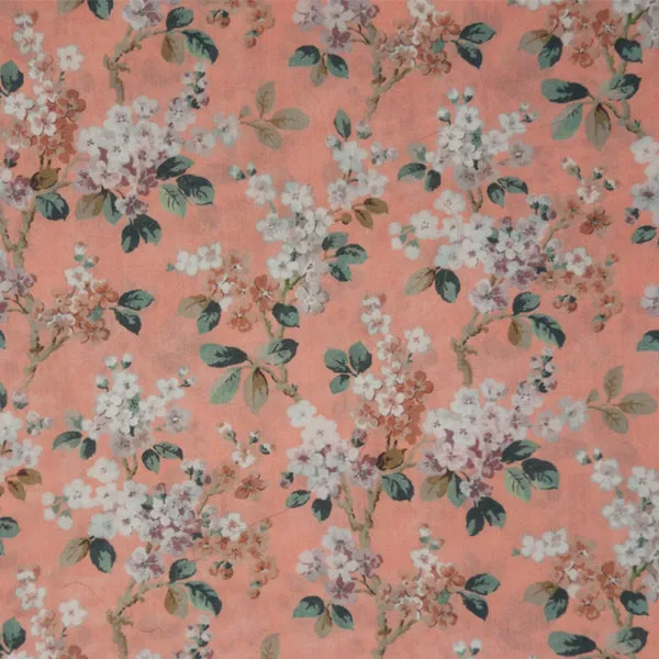 PEACH & CREAM FLORAL 'JOSEPHINE' LIBERTY LAWN COTTON HANDKERCHIEF