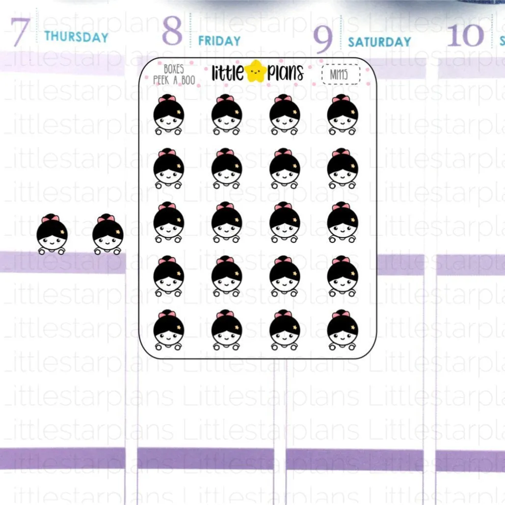 Peeking at the Corners Planner Stickers, Mimi with Black Hair Planner Stickers | Mimi