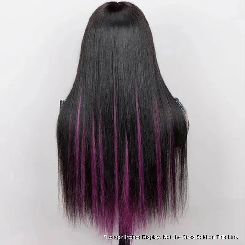 Peel & Tape Reusable Purple Peekaboo Balayage Highlight Human Hair Extension Long Silky Straight Hair Easy Tape Ins 10Pcs/25g