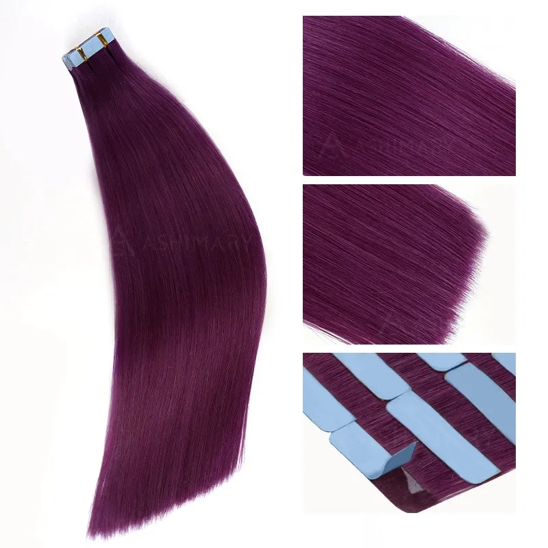 Peel & Tape Reusable Purple Peekaboo Balayage Highlight Human Hair Extension Long Silky Straight Hair Easy Tape Ins 10Pcs/25g