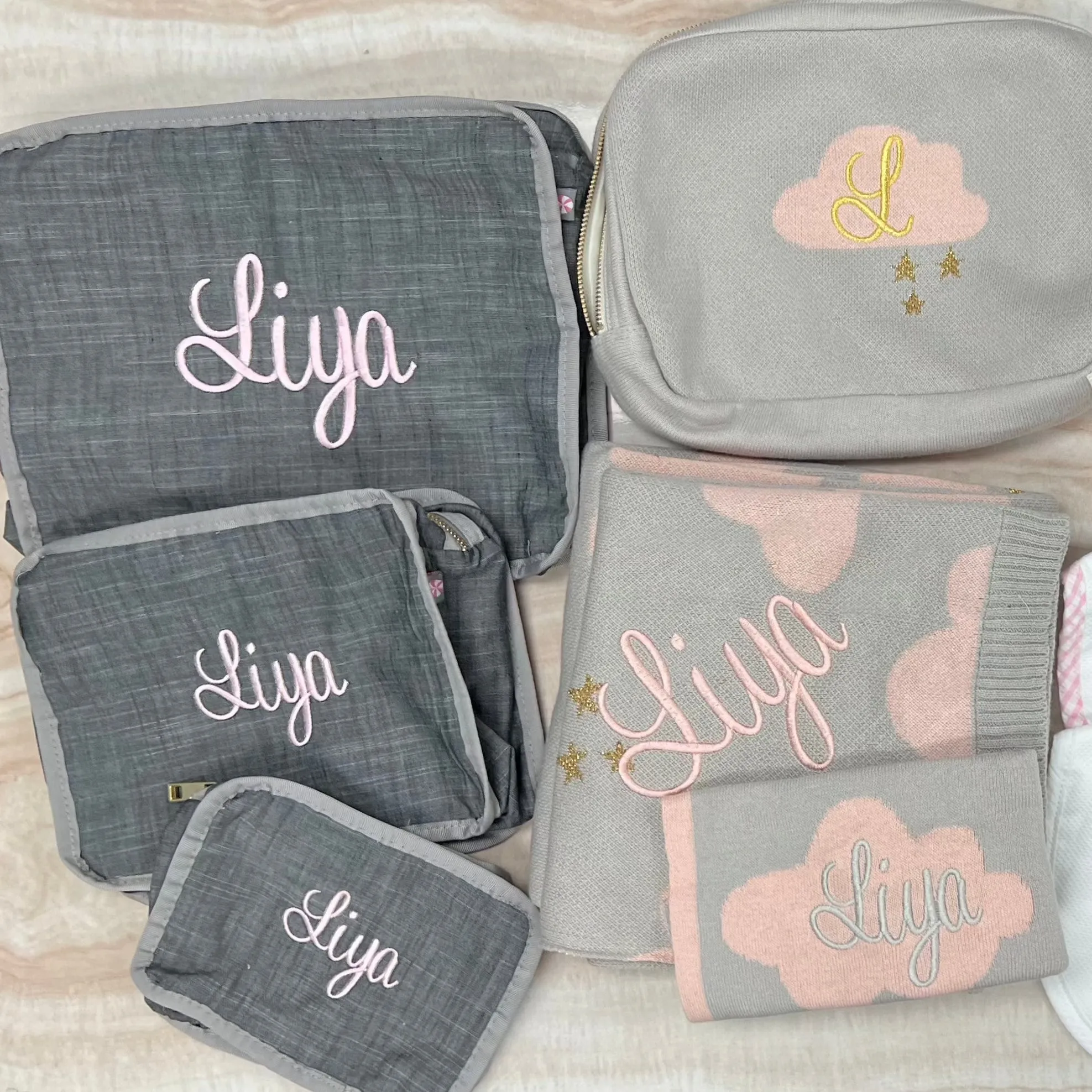 Personalized Chambray Grey Organizing Trio