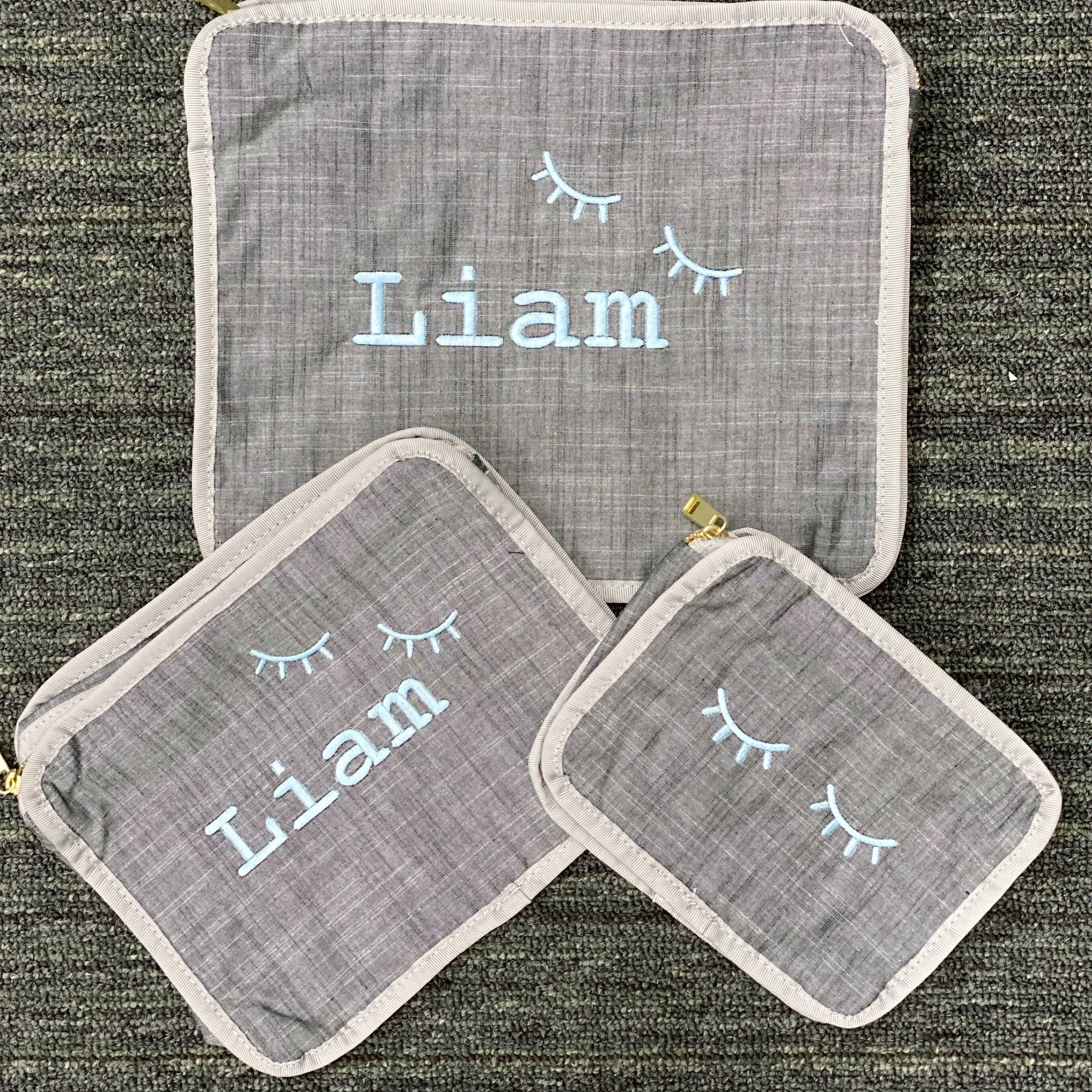 Personalized Chambray Grey Organizing Trio