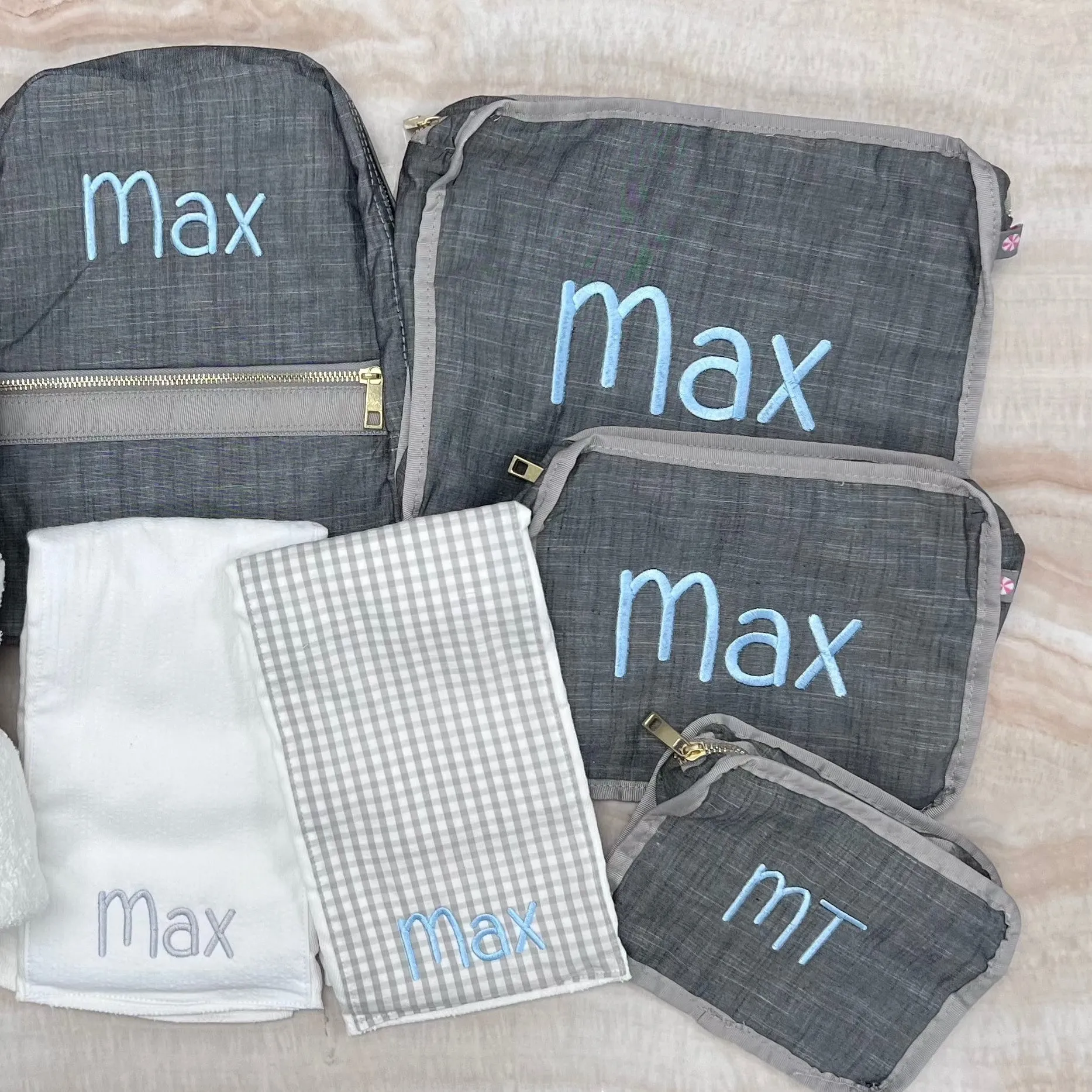 Personalized Chambray Grey Organizing Trio