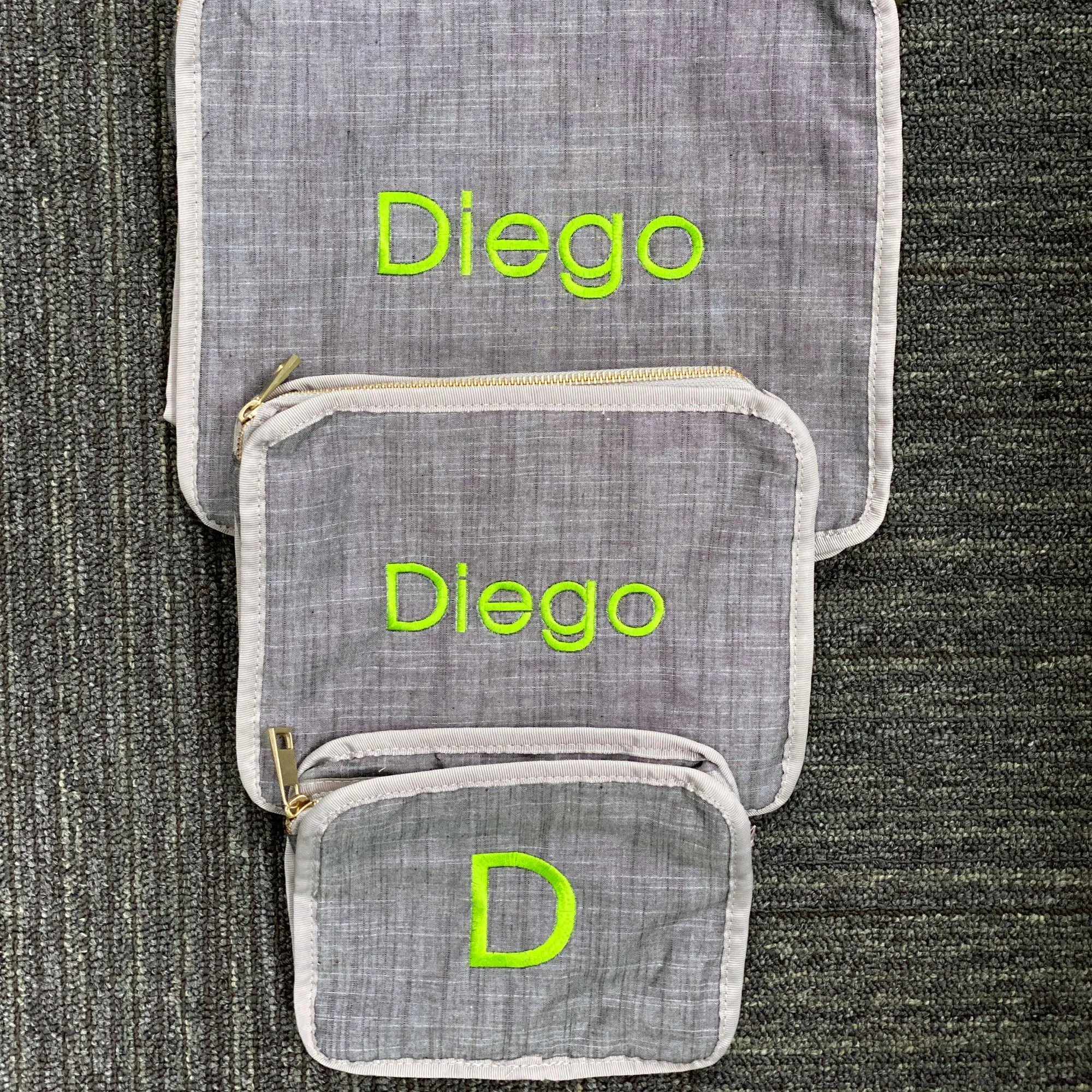 Personalized Chambray Grey Organizing Trio
