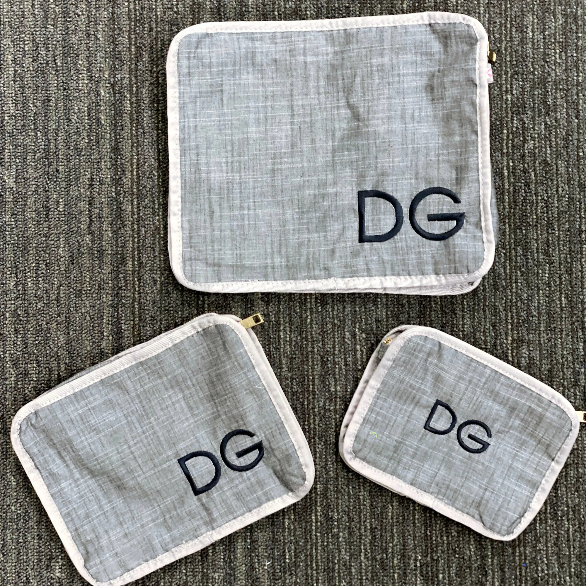 Personalized Chambray Grey Organizing Trio