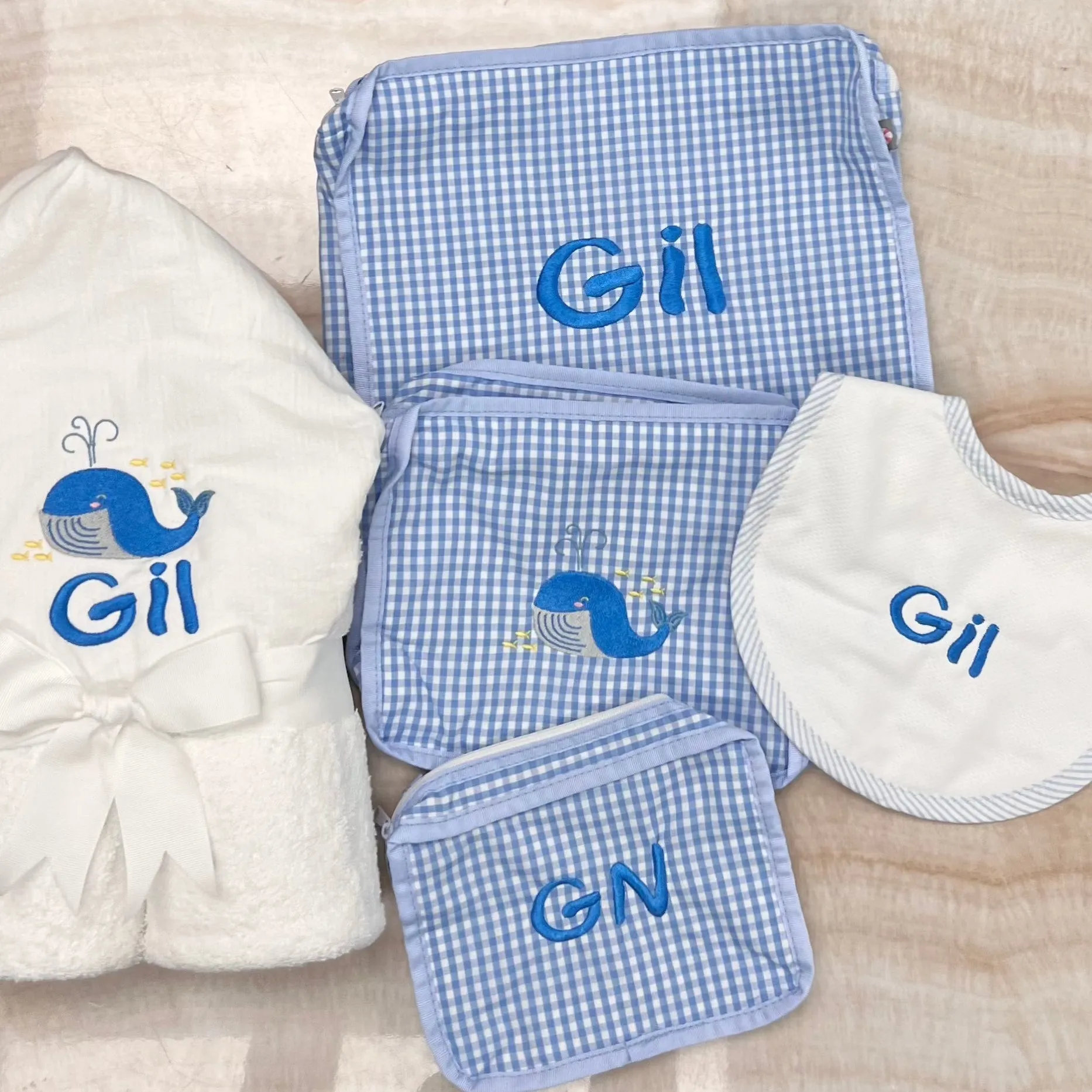 Personalized Gingham Baby Blue Organizing Trio