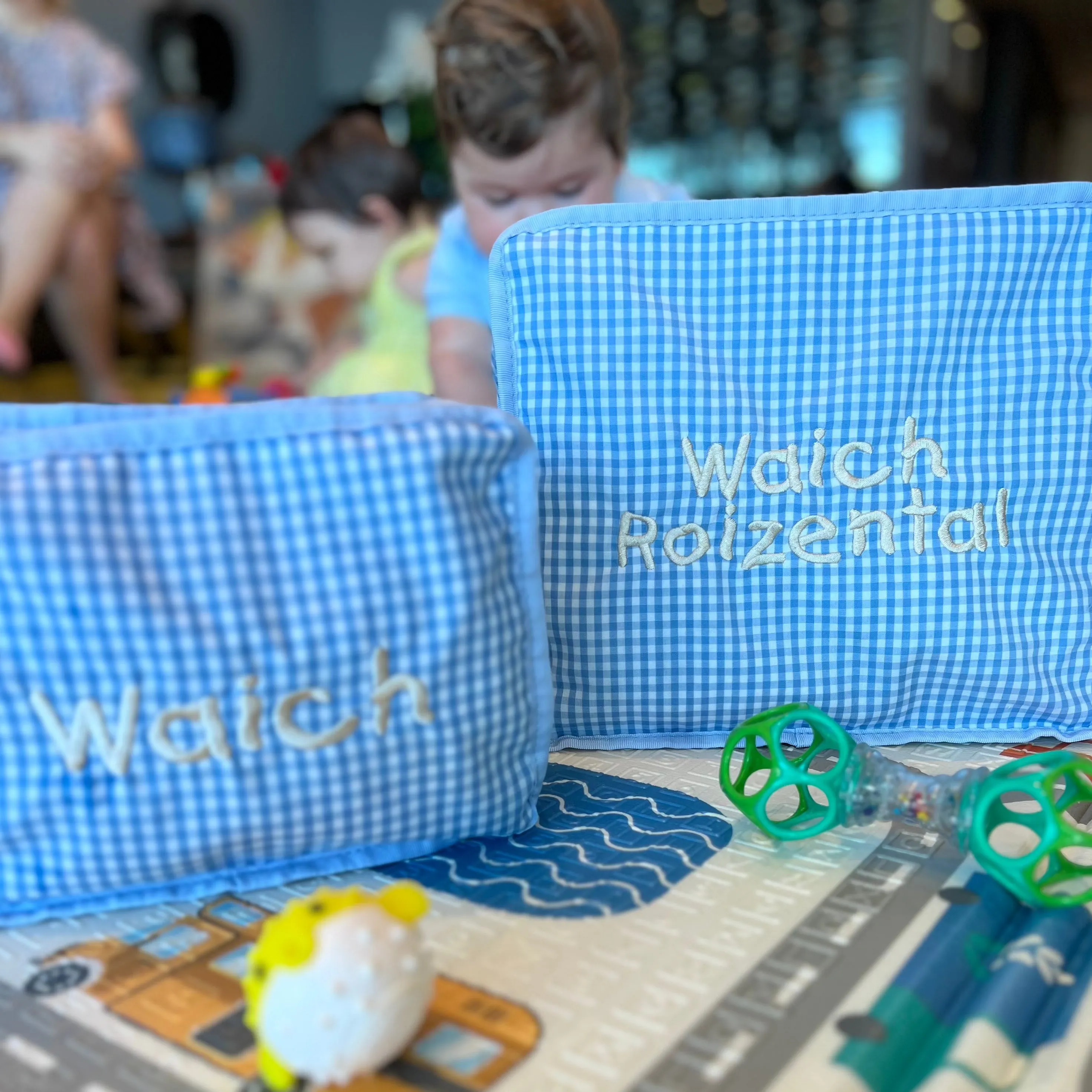 Personalized Gingham Baby Blue Organizing Trio