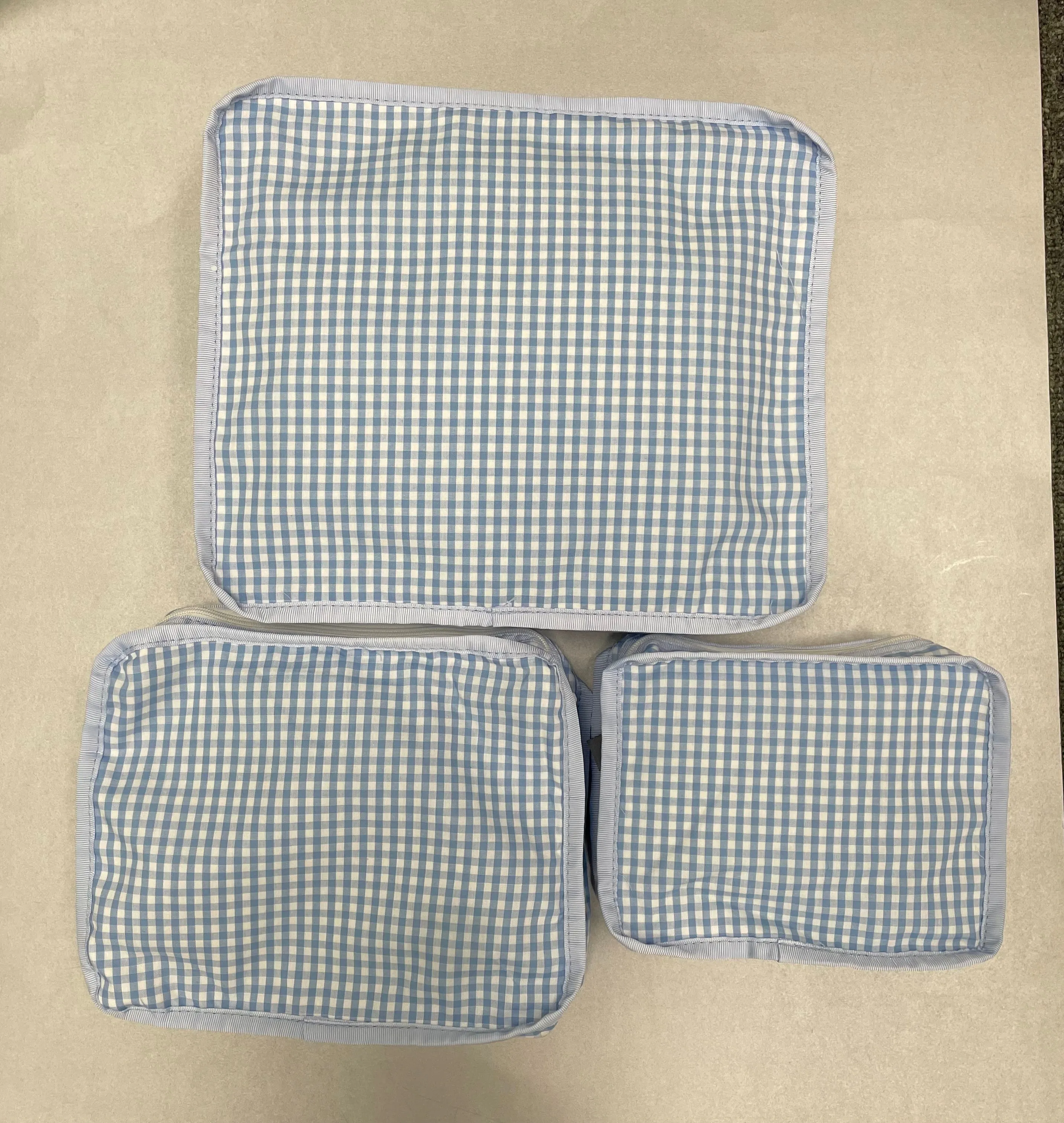 Personalized Gingham Baby Blue Organizing Trio