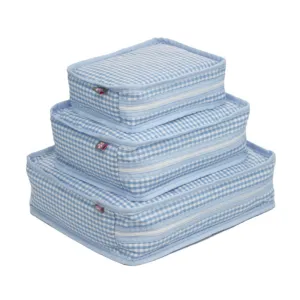 Personalized Gingham Baby Blue Organizing Trio