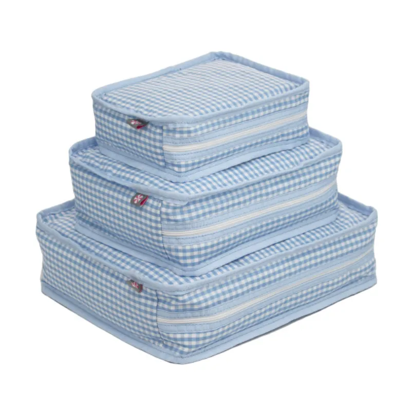Personalized Gingham Baby Blue Organizing Trio