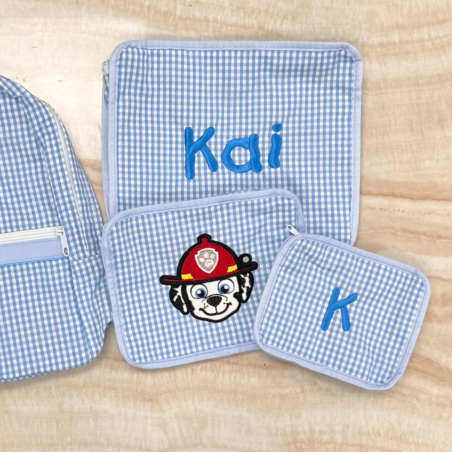 Personalized Gingham Baby Blue Organizing Trio
