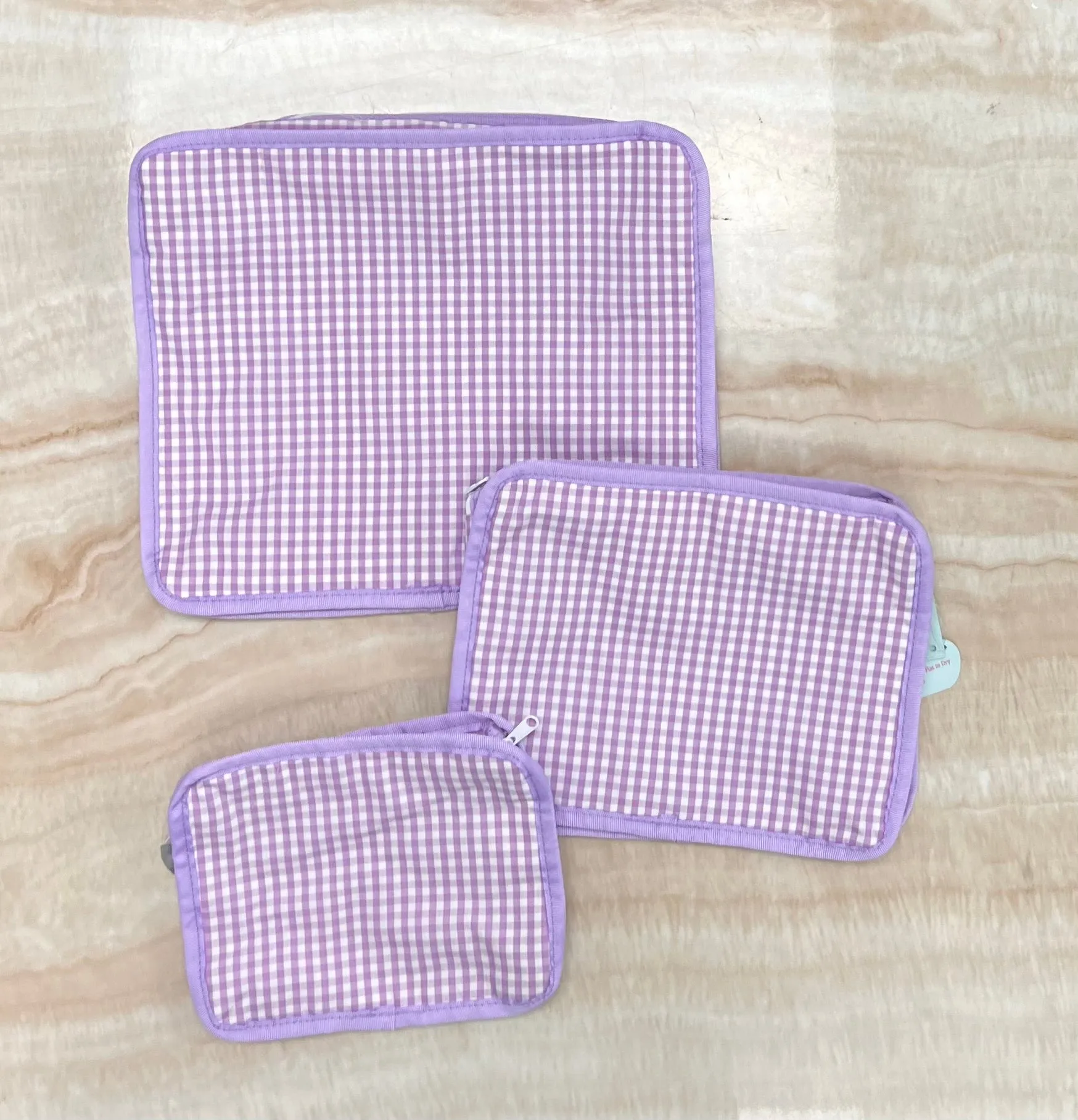 Personalized Gingham Lilac Organizing Trio