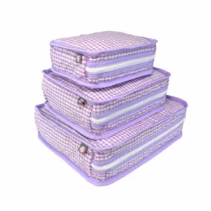 Personalized Gingham Lilac Organizing Trio