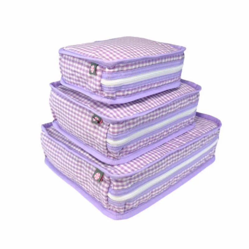 Personalized Gingham Lilac Organizing Trio