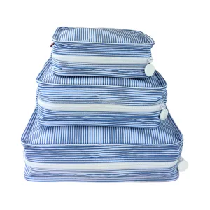 Personalized Glossed Stripe Navy Organizing Trio