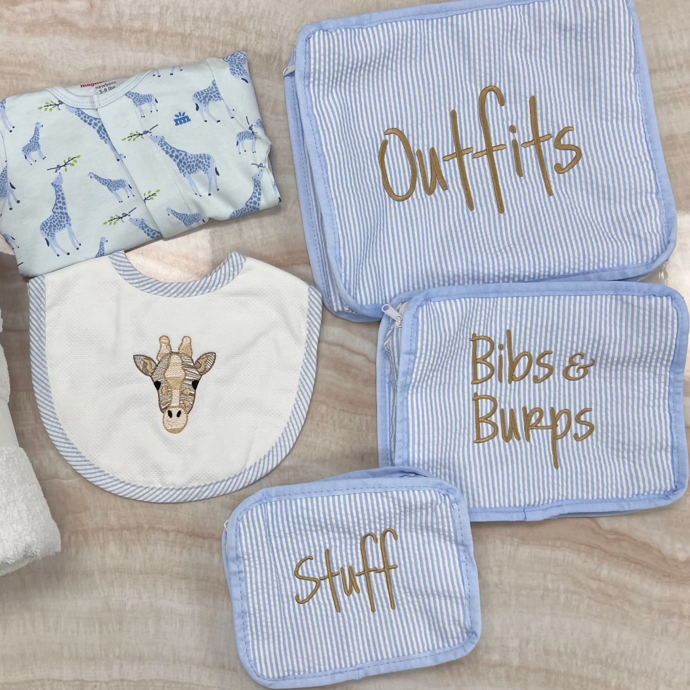 Personalized Seersucker Baby Blue Organizing Trio