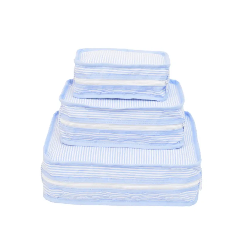 Personalized Seersucker Baby Blue Organizing Trio