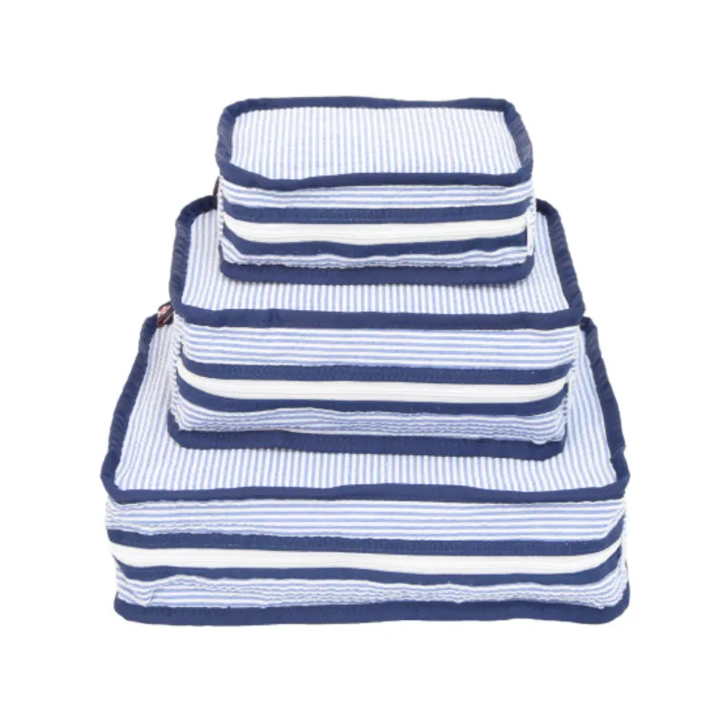 Personalized Seersucker Blue Navy Organizing Trio