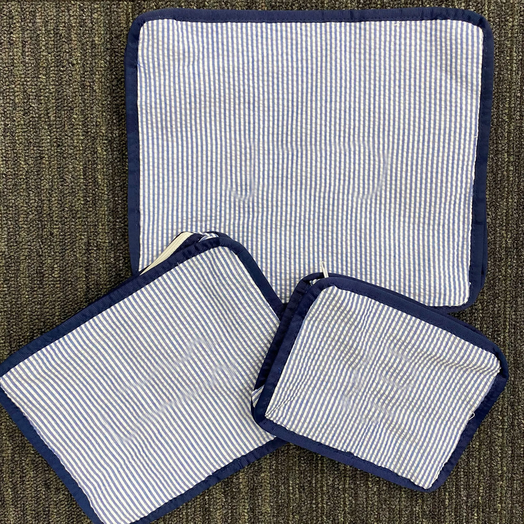 Personalized Seersucker Blue Navy Organizing Trio