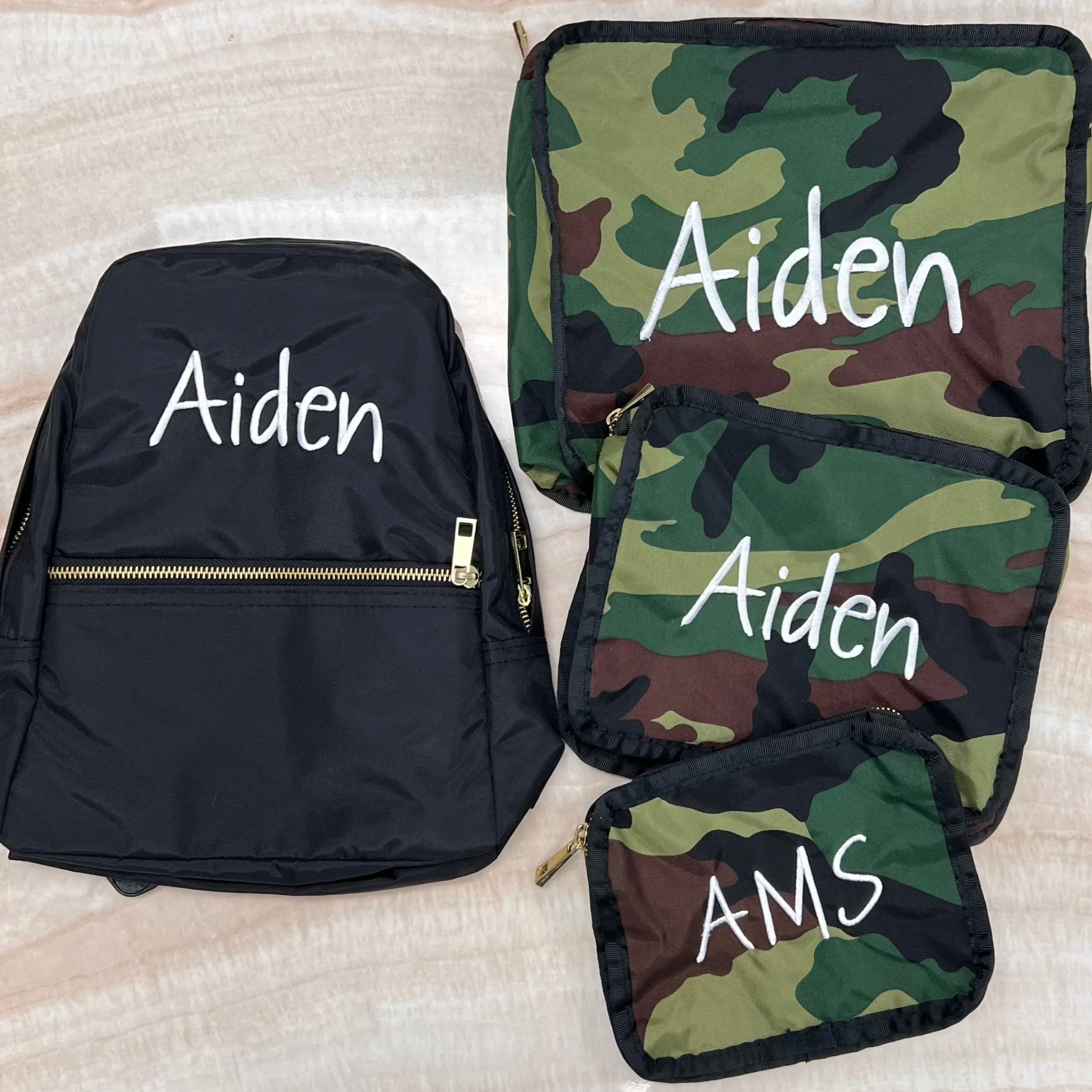 Personalized Seersucker Camo Organizing Trio